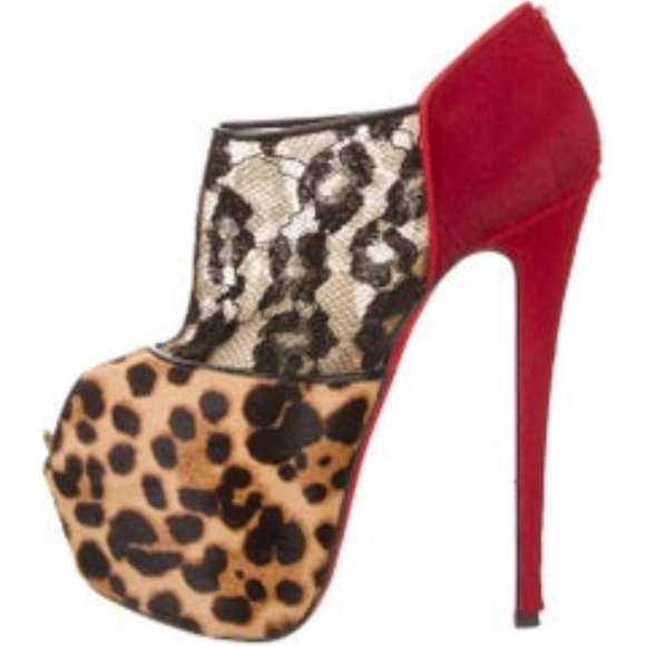 Christian Louboutin Red / leopard print bootie - Picture 1 of 9
